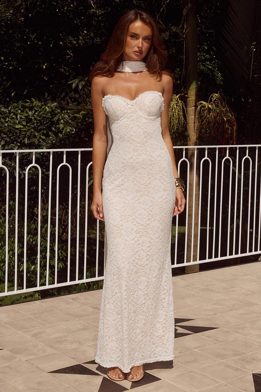 Runaway The Label - Amana Strapless Scarf Maxi Dress in White