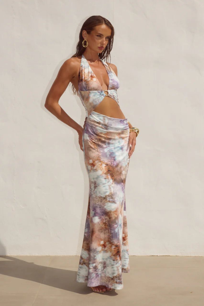 Runaway The Label - Lumia Halter Cutout Maxi Dress in Zarla Choc