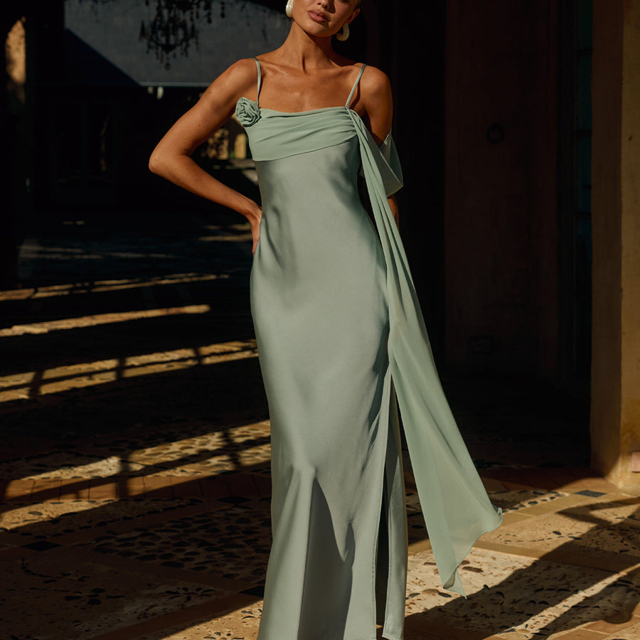 Elara Cowl Maxi Dress in Sage by Runaway The Label | Winsome Girl Fashion