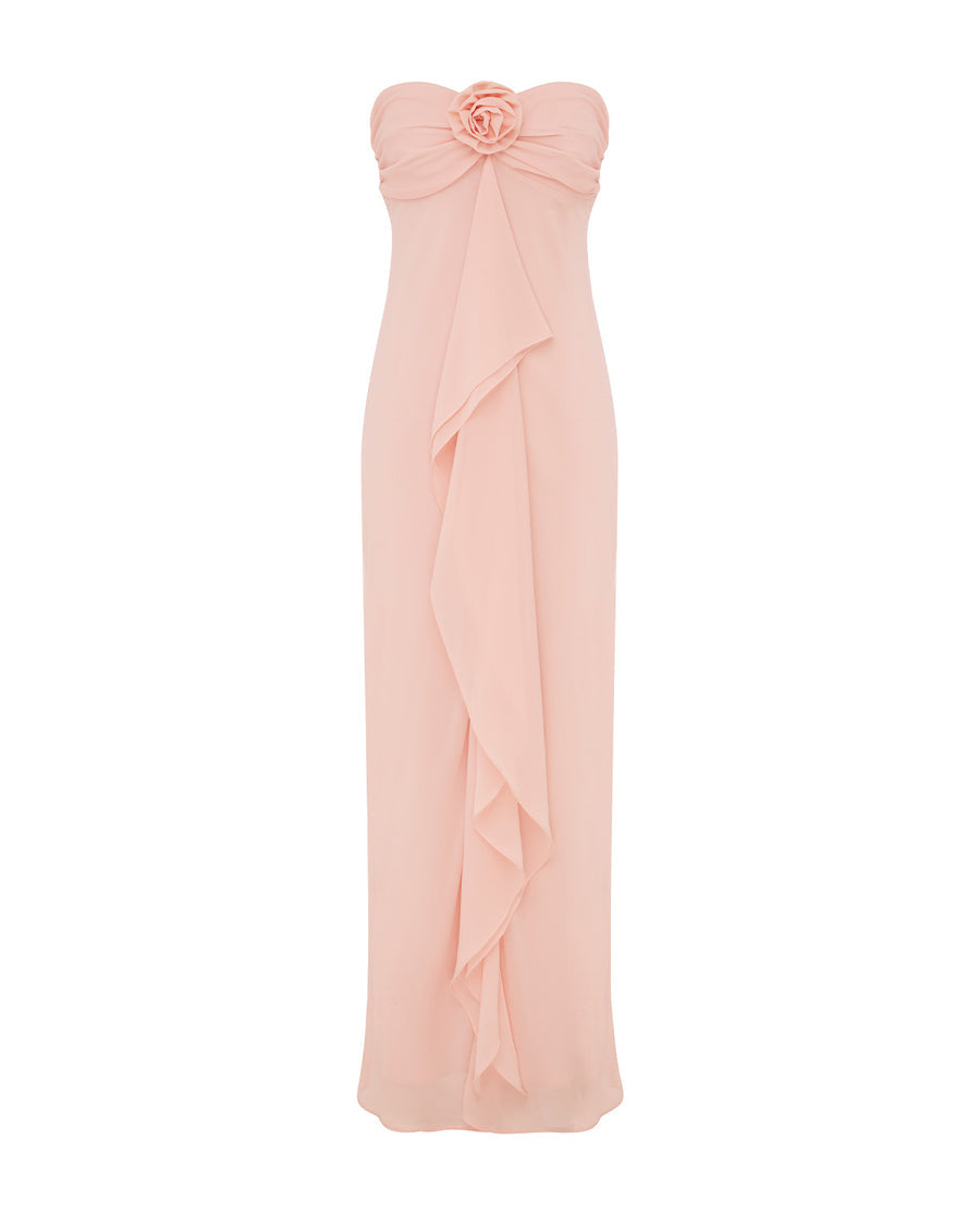 Fiora Strapless Maxi Dress in Pink flat lay