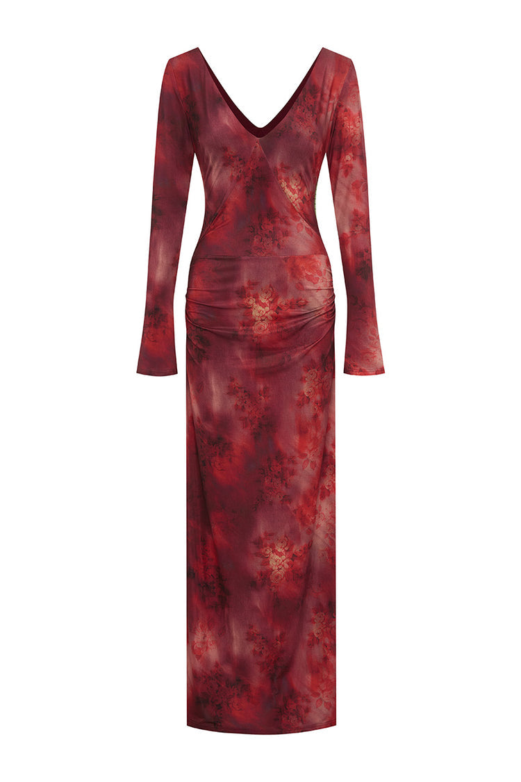 Freesia Long Sleeve Maxi Dress in Quinn Cherry | Winsome Girl Fashion