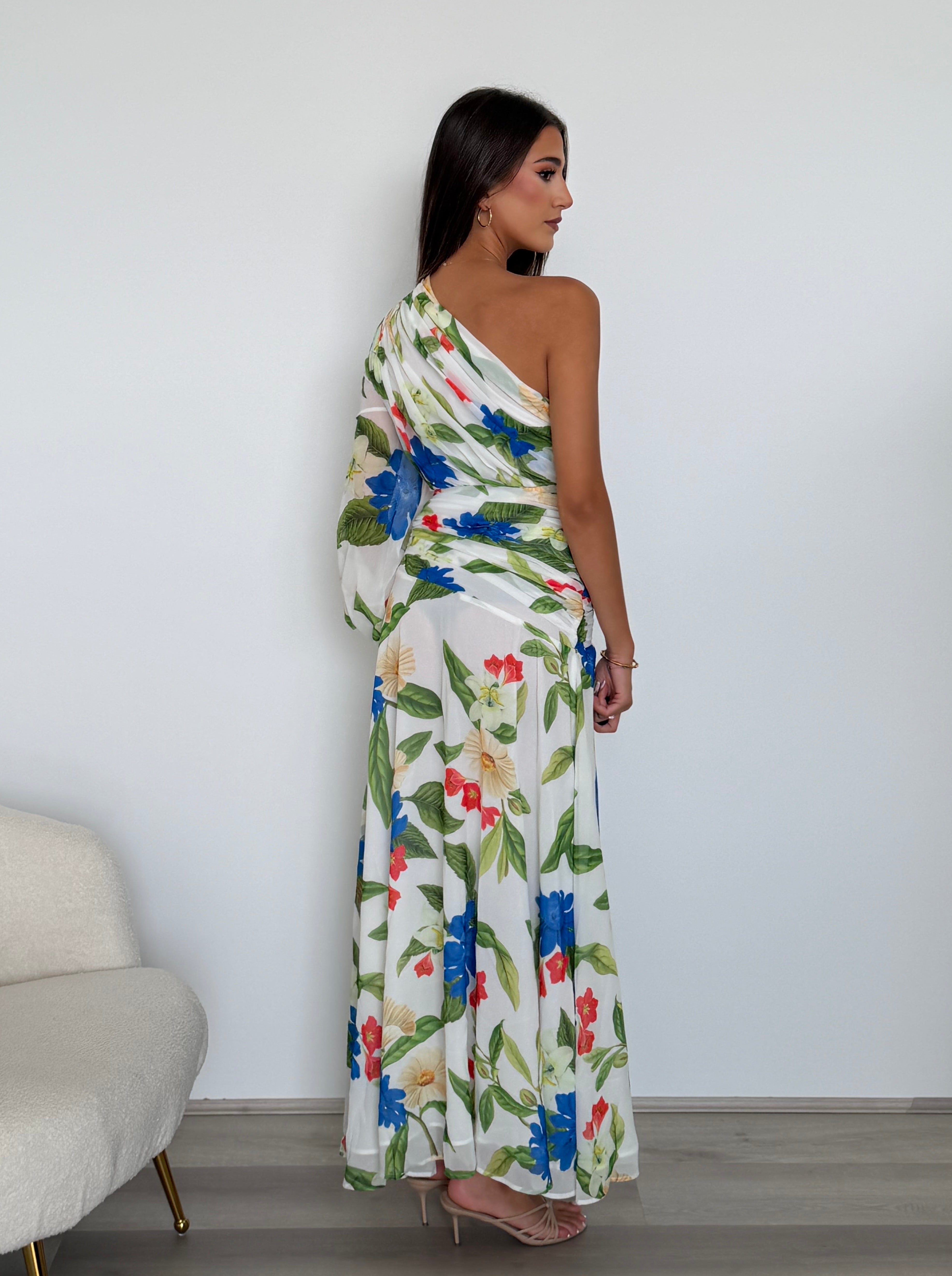 Floria Maxi Dress in White Floral