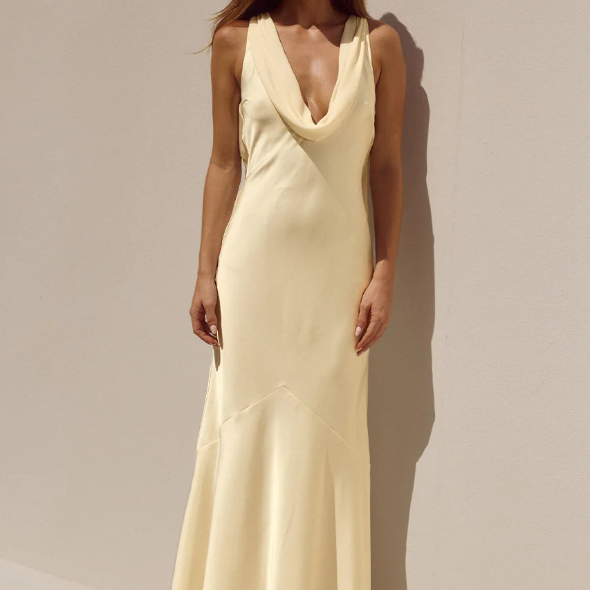 Gabriella Cowl Maxi Dress in Lemon