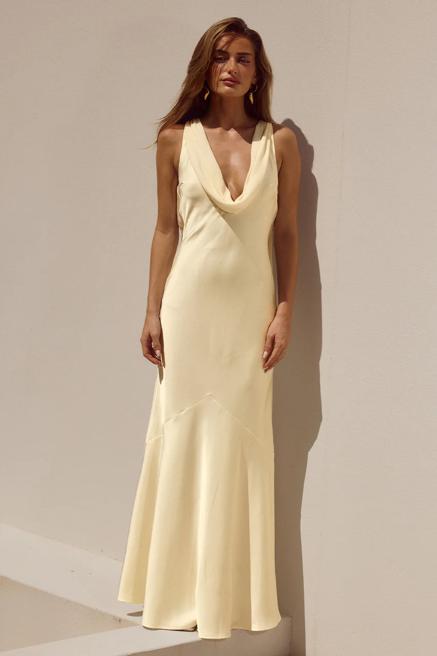 Gabriella Cowl Maxi Dress in Lemon