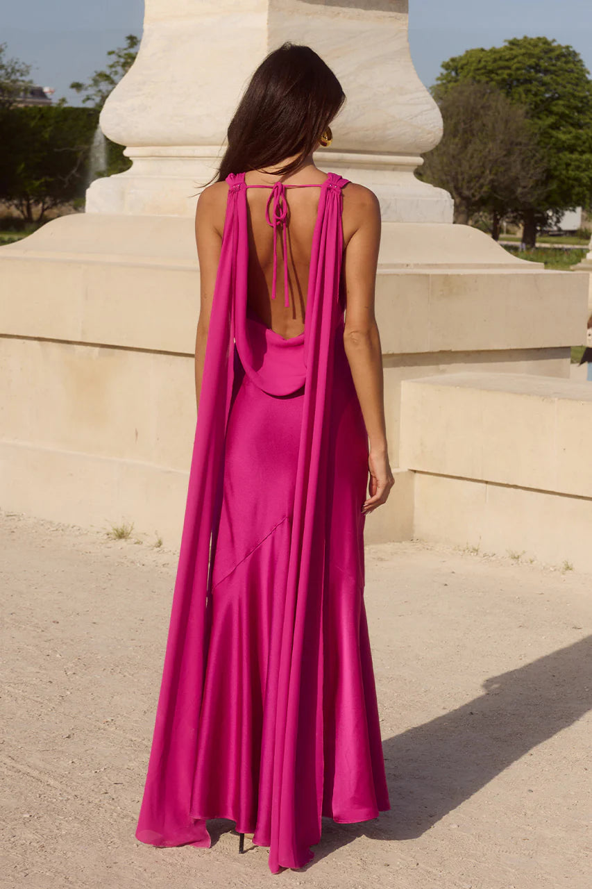 Gabriella Cowl Maxi Dress in Fuchsia