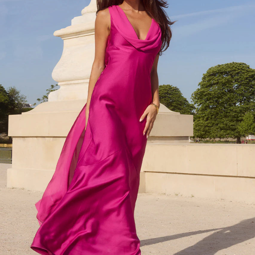 Gabriella Cowl Maxi Dress in Fuchsia