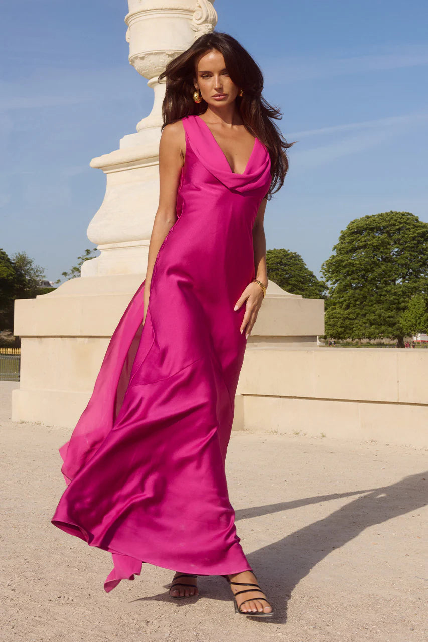 Gabriella Cowl Maxi Dress in Fuchsia