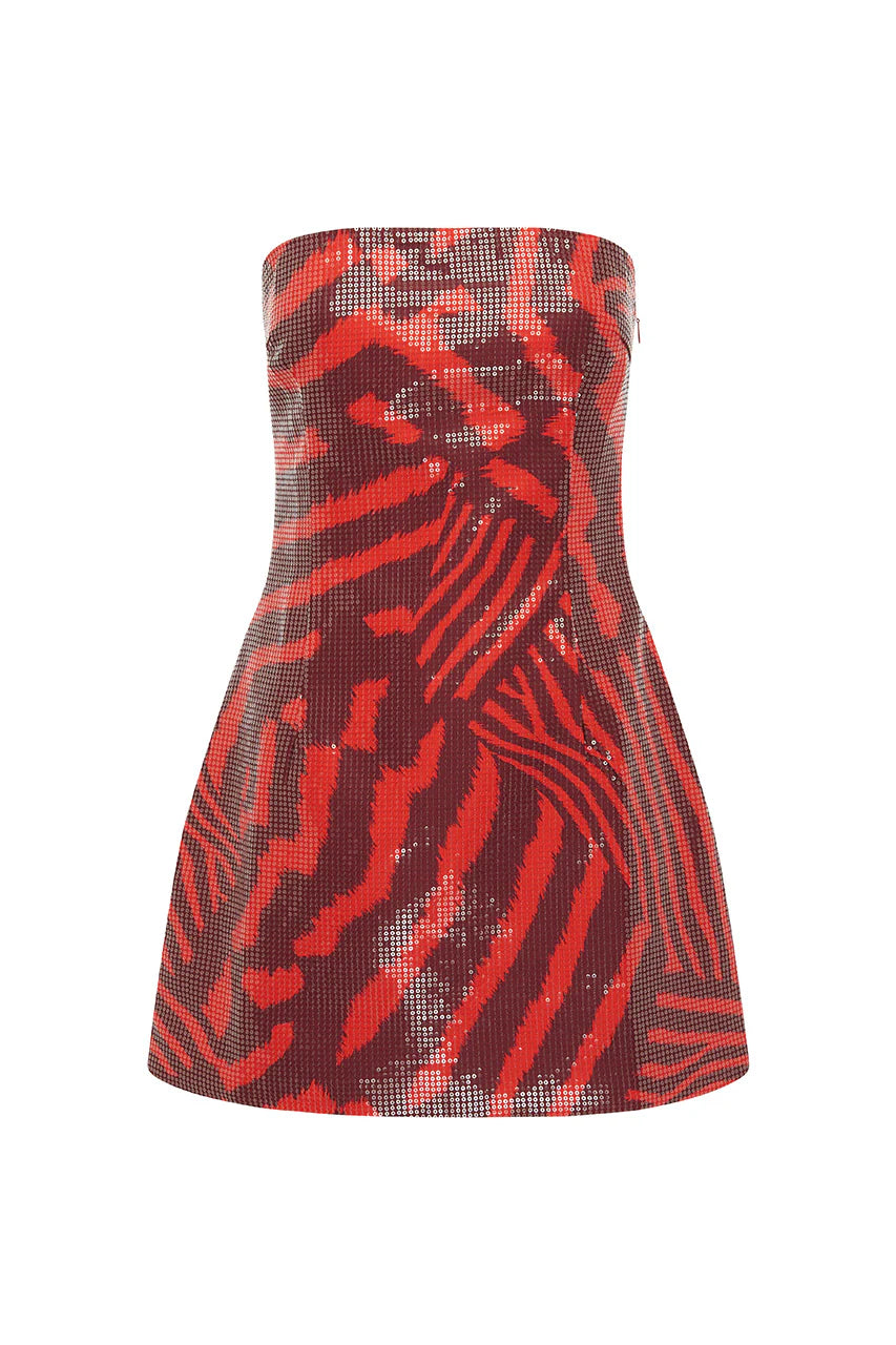 Ibiza Strapless Sequin Mini Dress in Noah Cherry