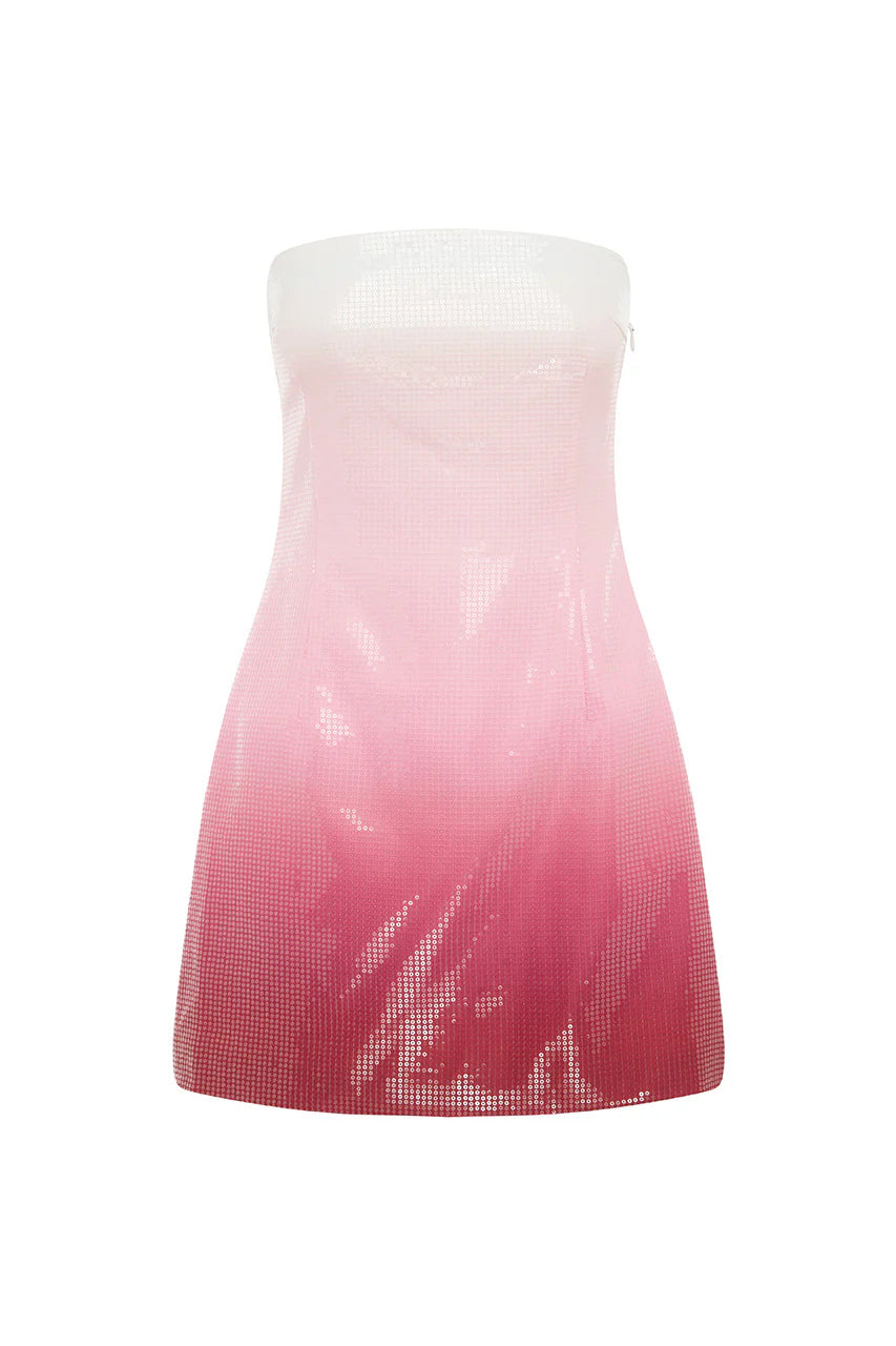 Ibiza Strapless Sequin Mini Dress in Strawberry Shortcake Ombre