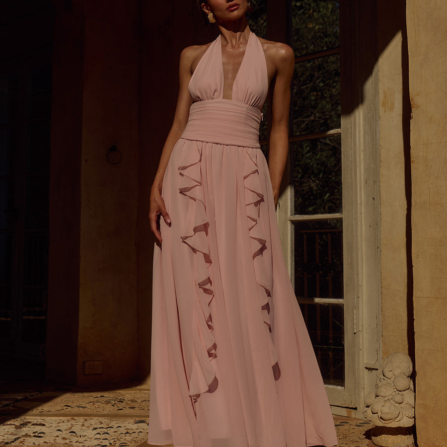 Isolina Halter Corset Maxi Dress in Pink by Runaway The Label | Winsome Girl Fashion