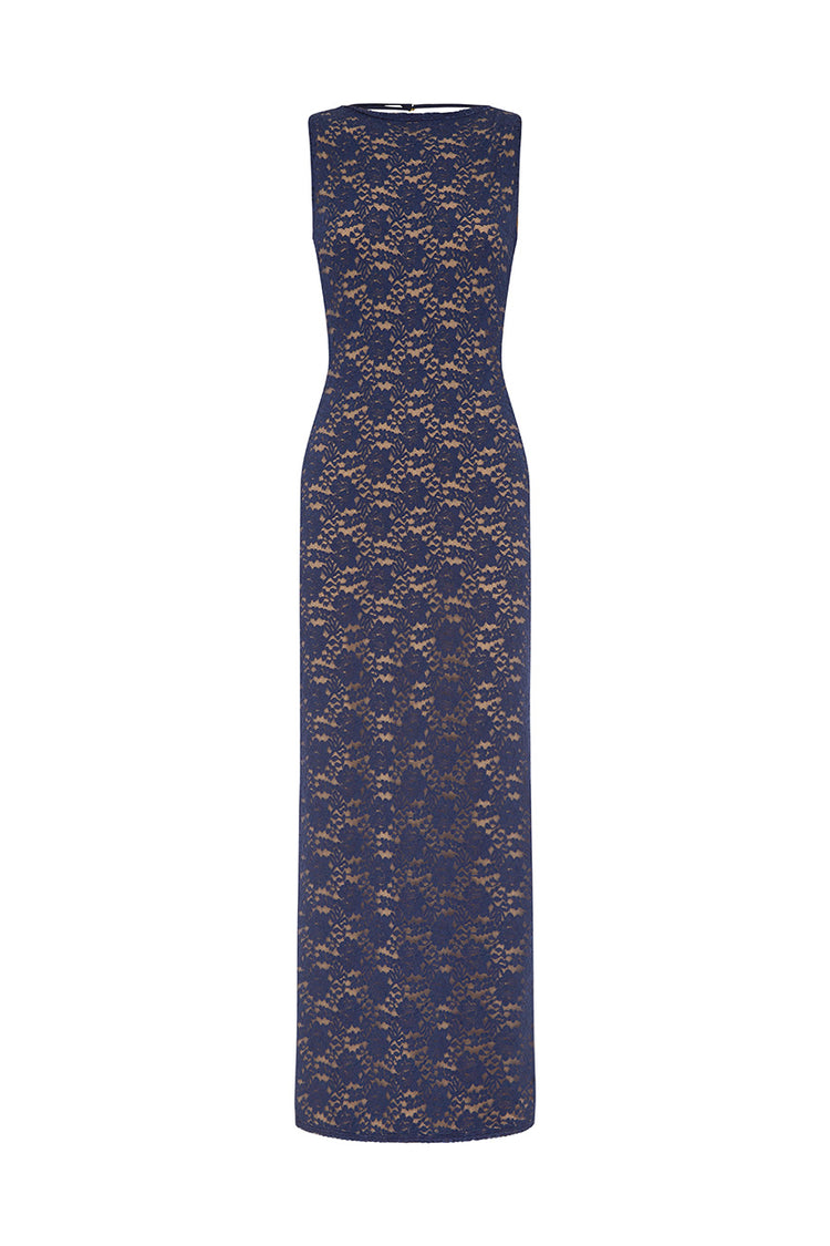 Janie Boat Neck Maxi Dress in Navy