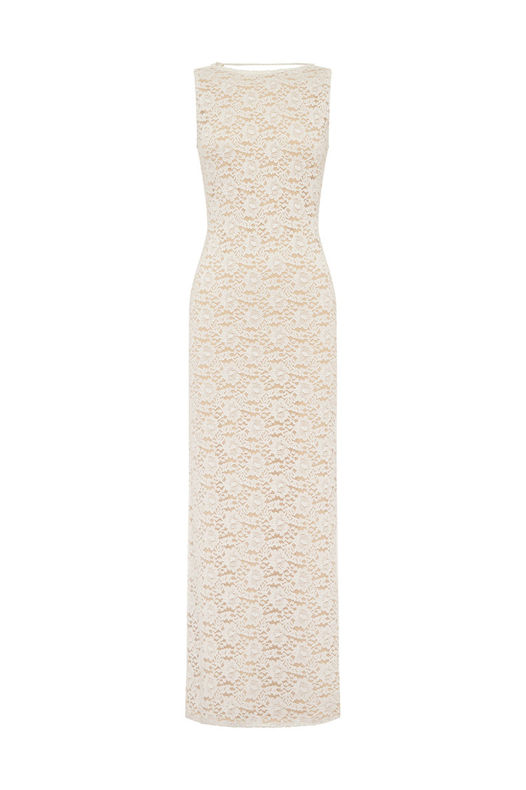 Janie Boat Neck Maxi Dress in White | Winsome Girl Fashion