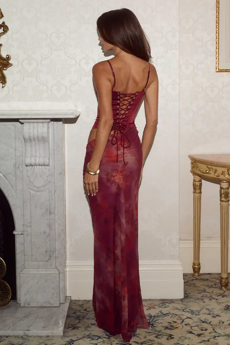 Jacinta Bustier Cut Out Maxi Dress in Quinn Cherry
