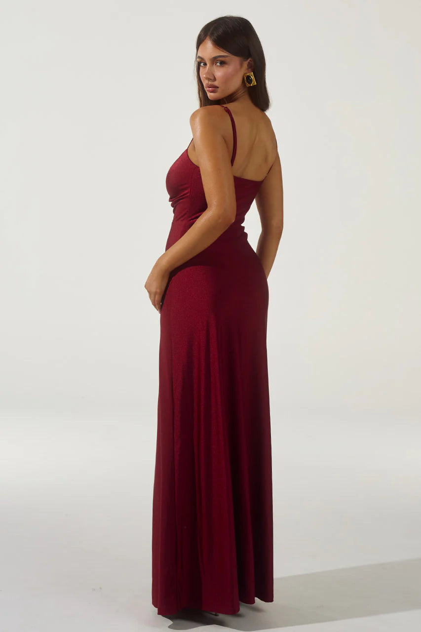 Kalena Plunge Maxi Dress in Cherry