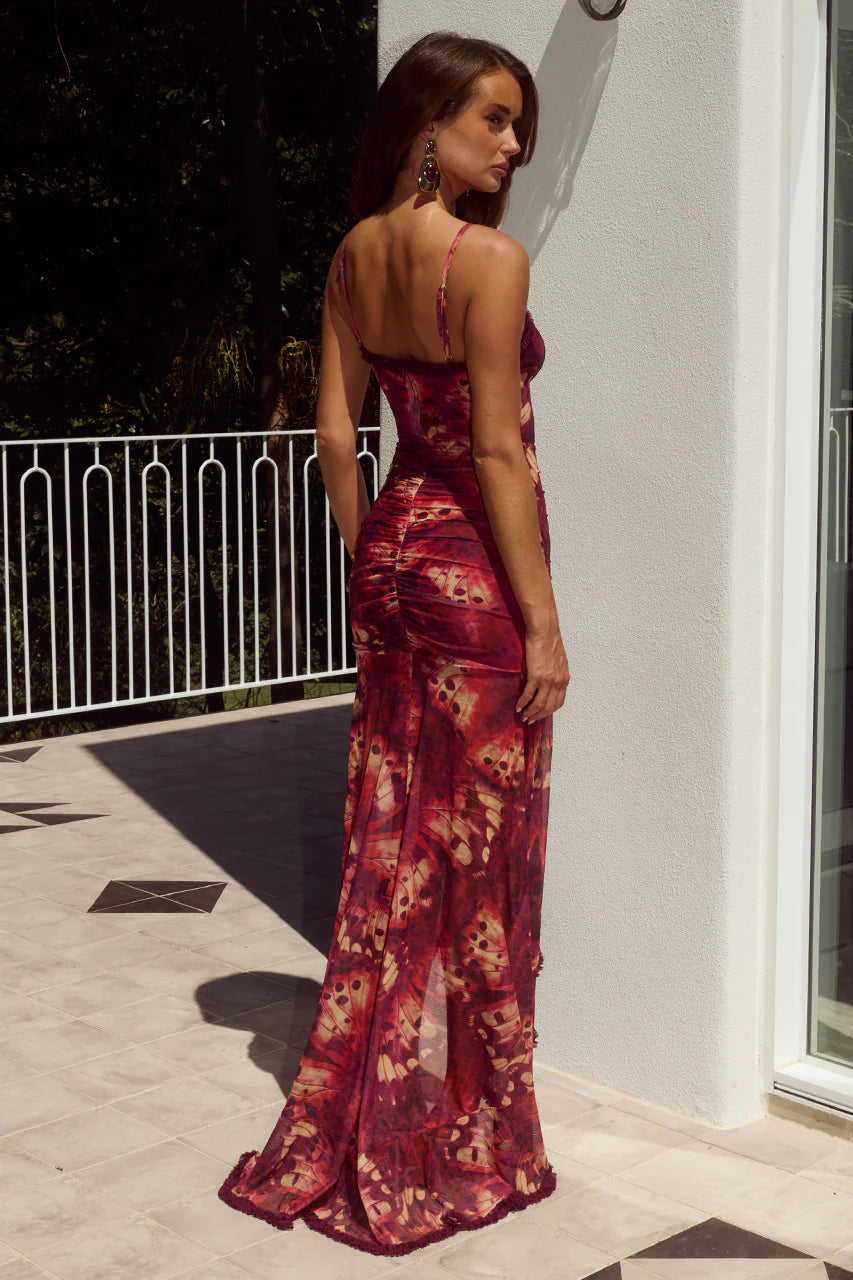 Runaway The Label - Kiata Ruffle Maxi Dress in Eliana Red