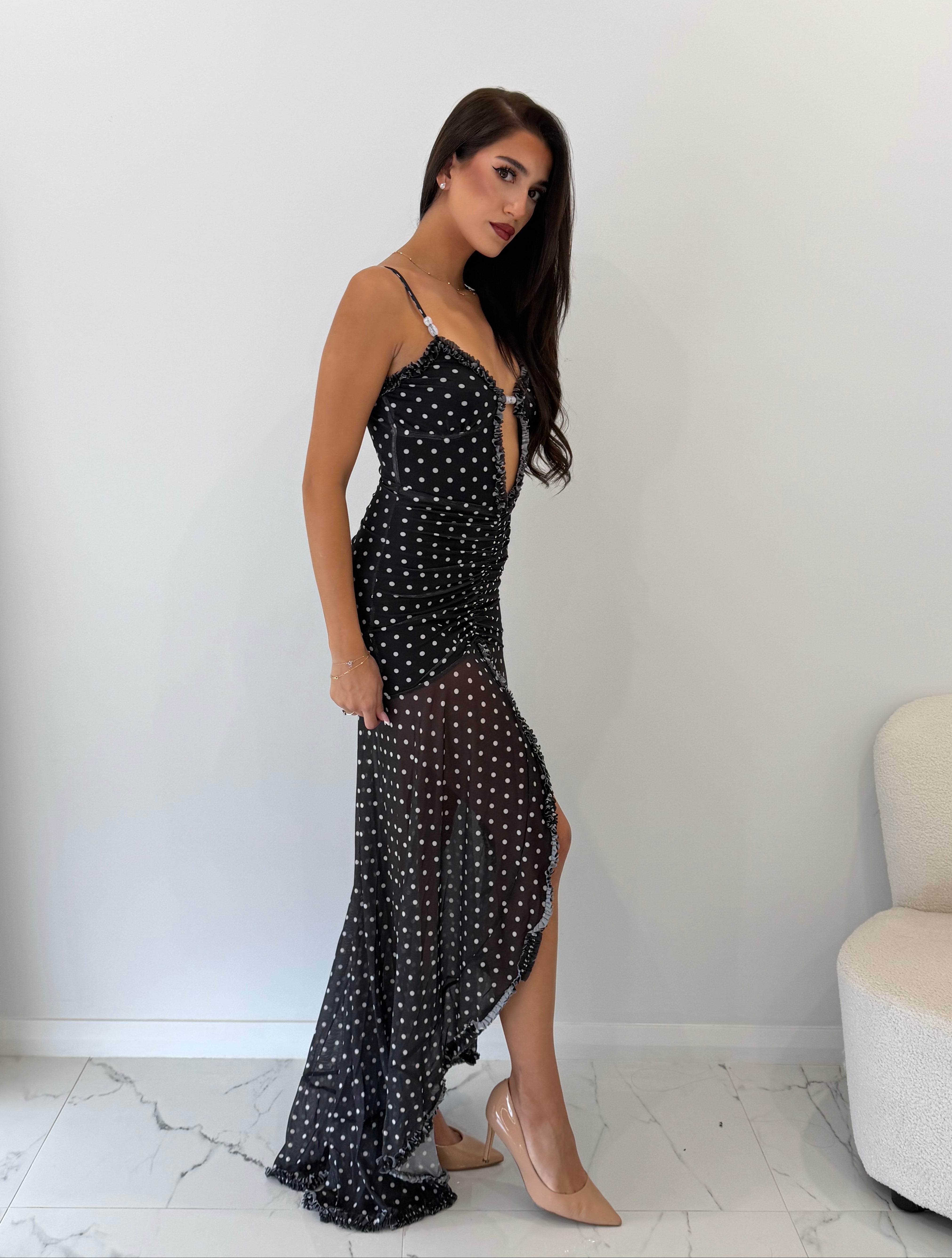 Kiata Maxi Dress in Black Polka