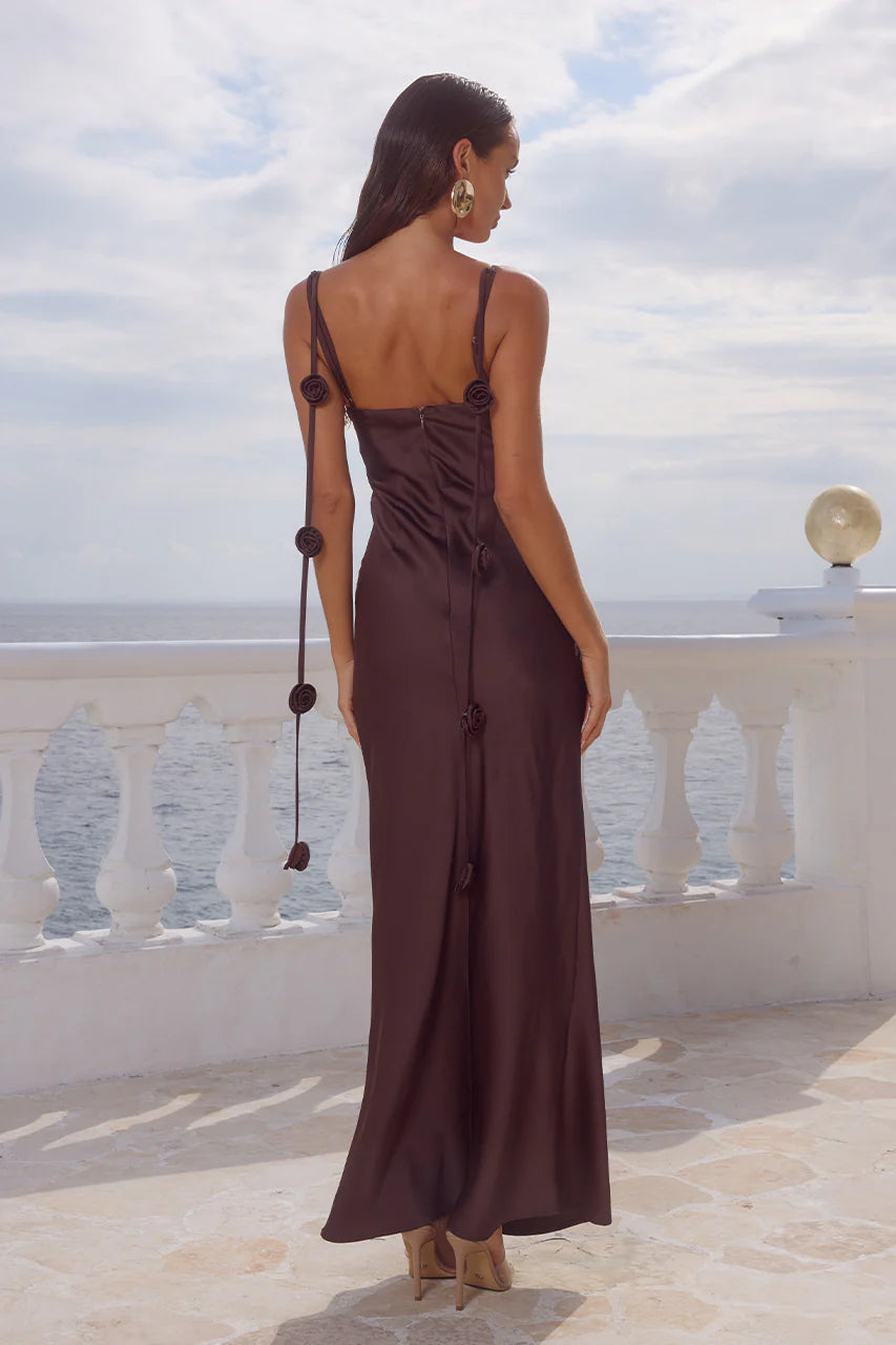 Lavena Floral Detail Maxi Dress in Bitter Chocolate
