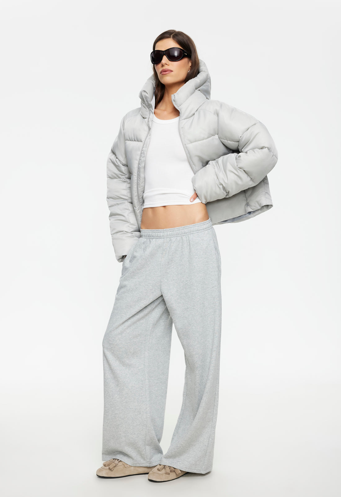 Lioness Cindy Ash Puffer Jacket Oversized Fit Attached Hood │ Winsome Girl Fashion
