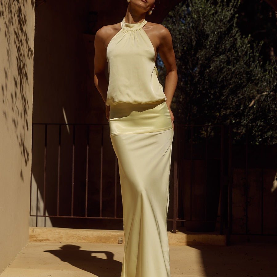 Liliette Halter Maxi Dress in Butter by Runaway The Label | Winsome Girl Fashion