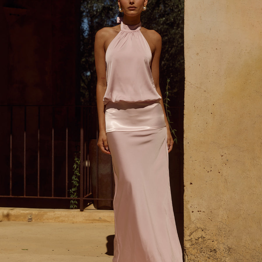 Liliette Halter Maxi Dress in Pink by Runaway The Label | Winsome Girl Fashion