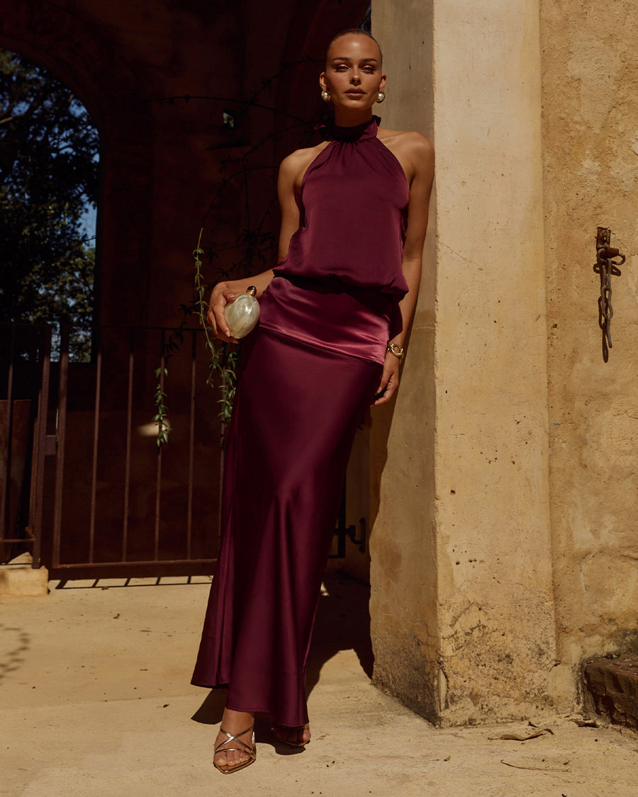 Runaway The Label Liliette Maxi Dress Plum Halter Neckline | Winsome Girl Fashion