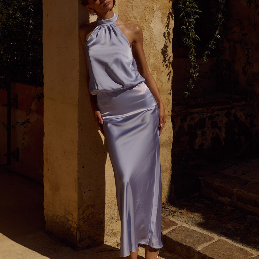 Liliette Halter Maxi Dress in Sky Blue by Runaway The Label | Winsome Girl Fashion