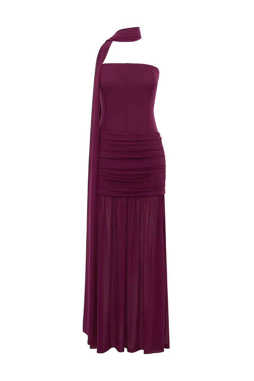 Lillie Corset Maxi Dress in Plum