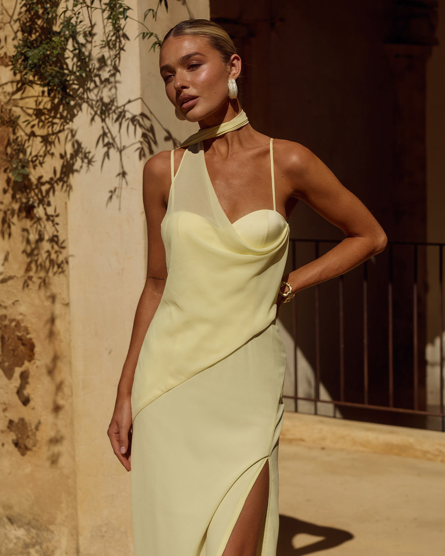 Liora Maxi Dress Side Split in Butter | Winsome Girl Fashion