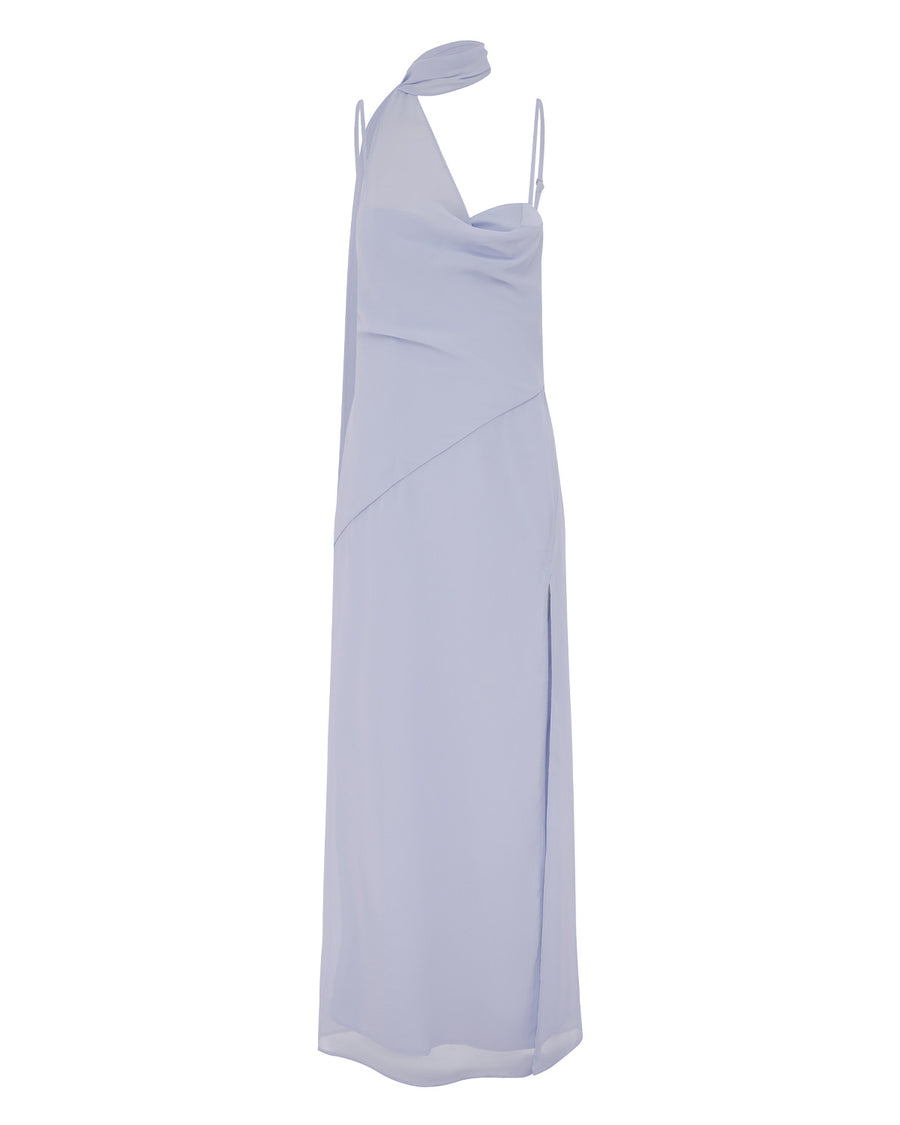 Liora Draped Scarf Maxi Dress in Sky Blue flat lay