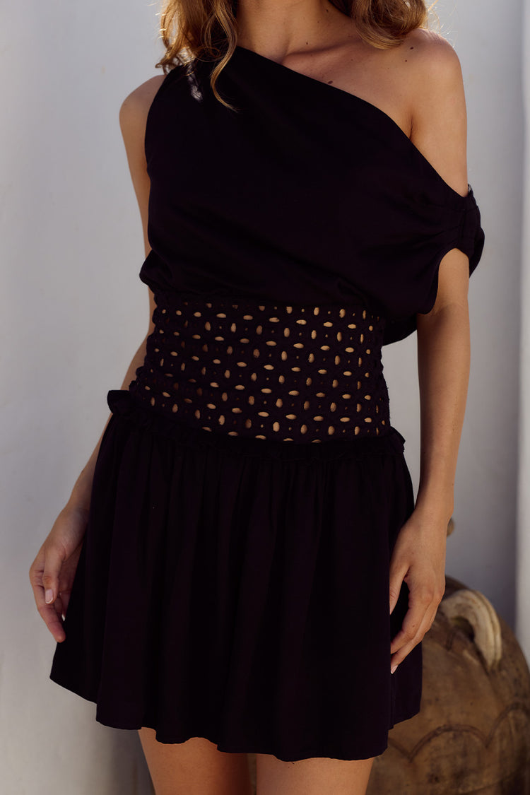 Lizzy One Shoulder Mini Dress in Black | Winsome Girl Fashion