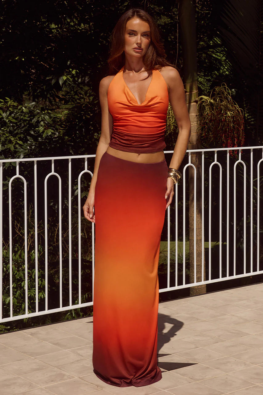 Runaway The Label - Lotus Low Waist Maxi Skirt in Blaze Ombre
