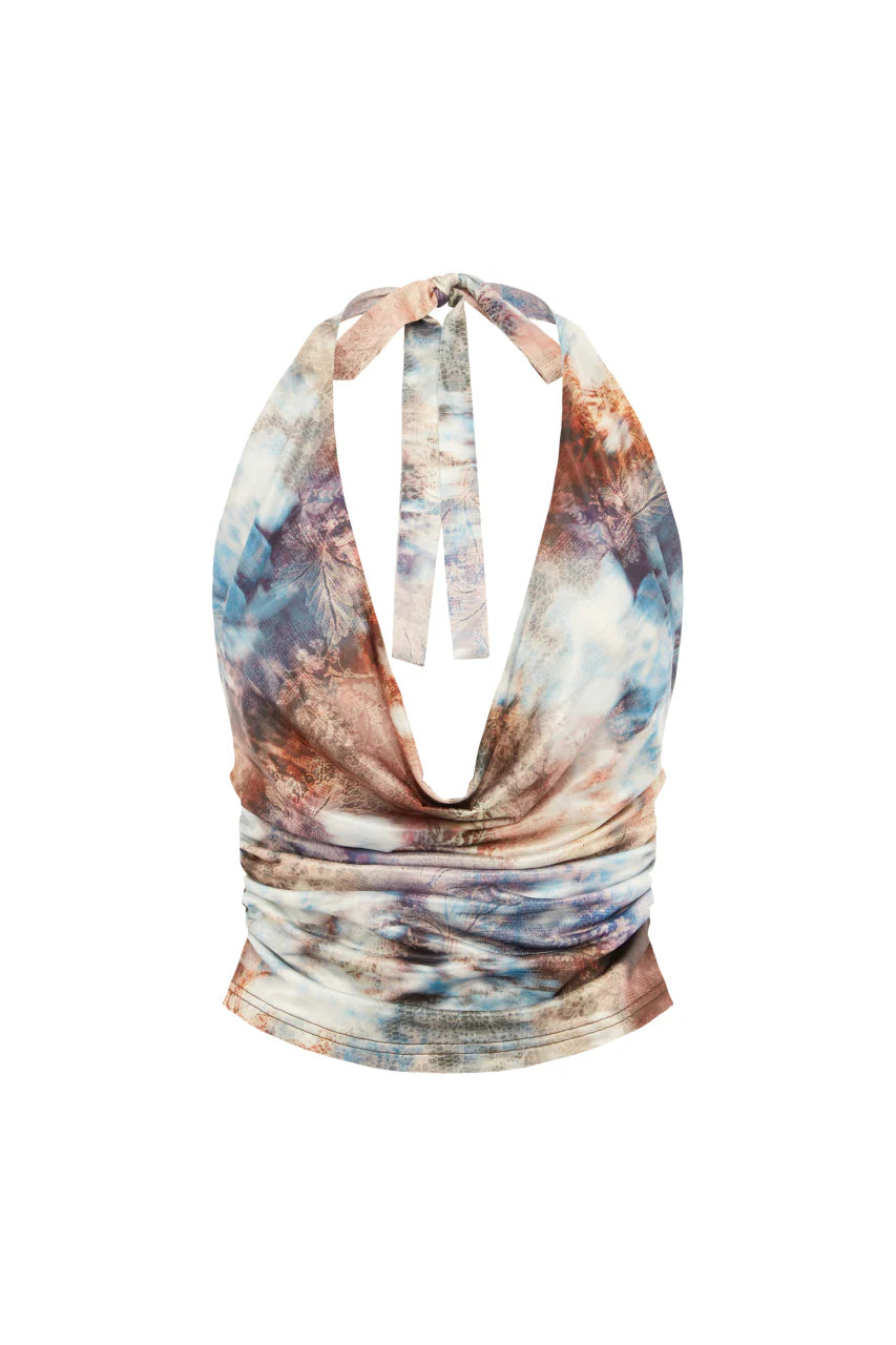 Runaway The Label - Lotus Cowl Halter Top in Zarla Choc