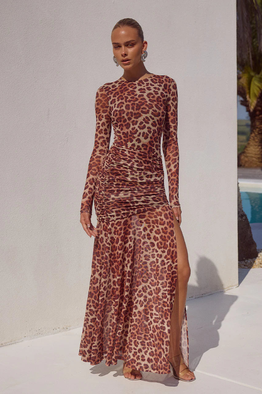 Lucinda Maxi Dress in Leopard Print