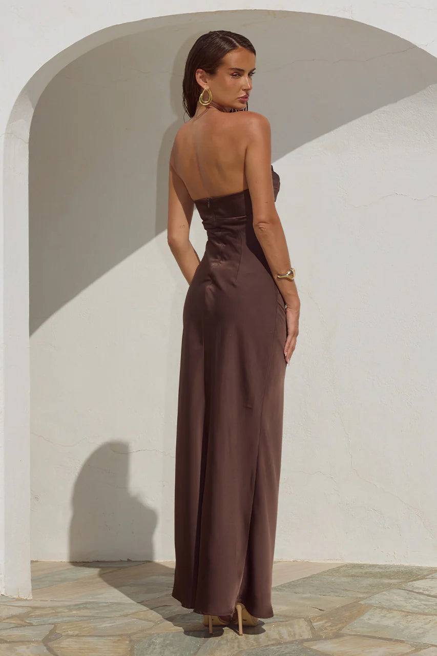 Madeleine Strapless Maxi Dress in Bitter Chocolate