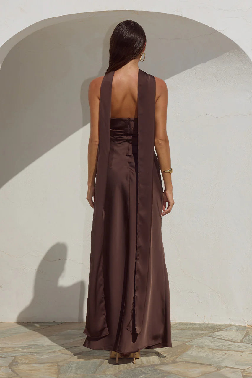 Madeleine Strapless Maxi Dress in Bitter Chocolate