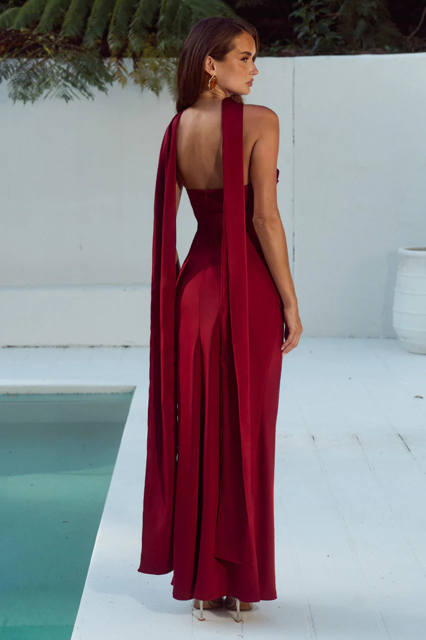 Madeleine Strapless Maxi Dress in Cherry