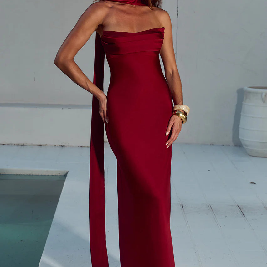 Madeleine Strapless Maxi Dress in Cherry