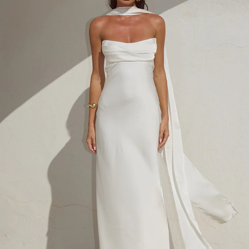 Madeleine Strapless Maxi Dress in Pearl