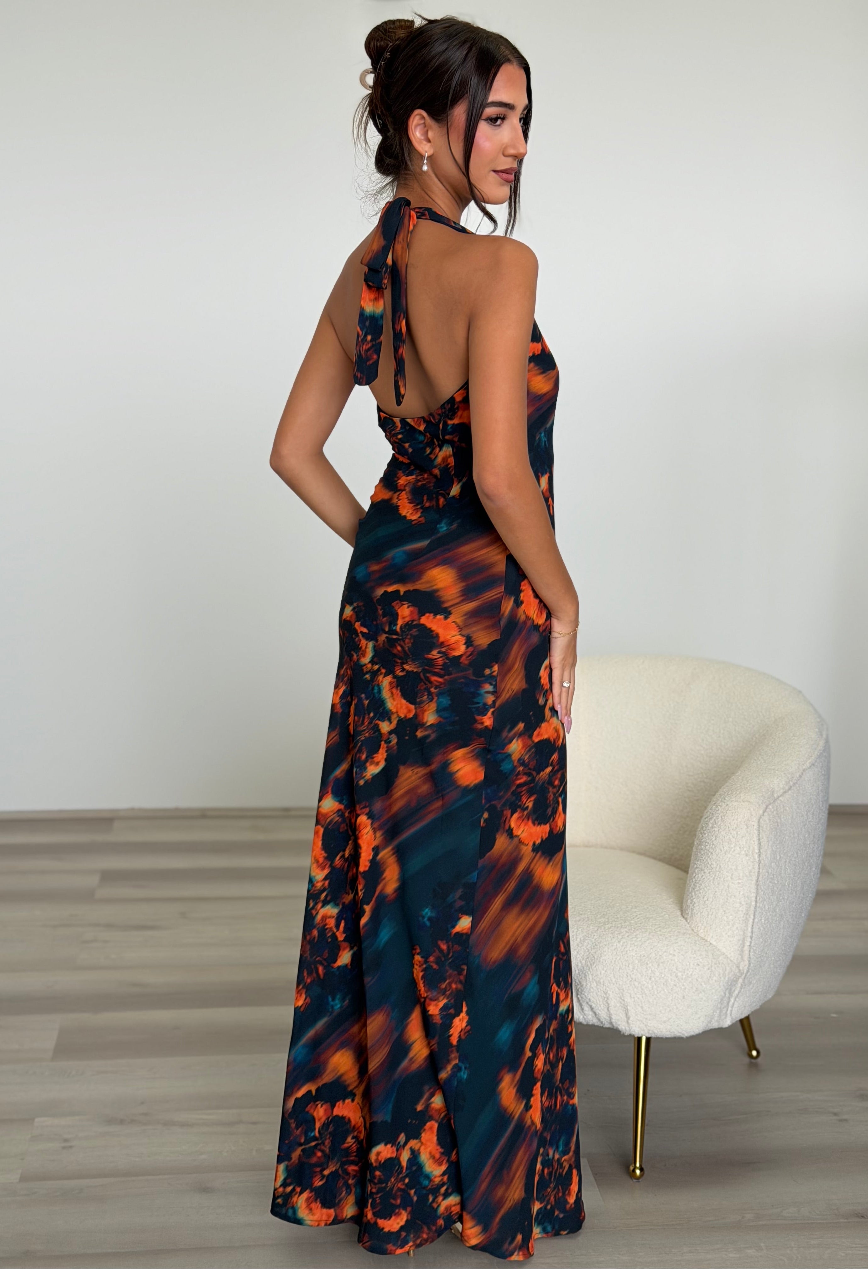Mabella Halter Maxi Dress in Valina Orange