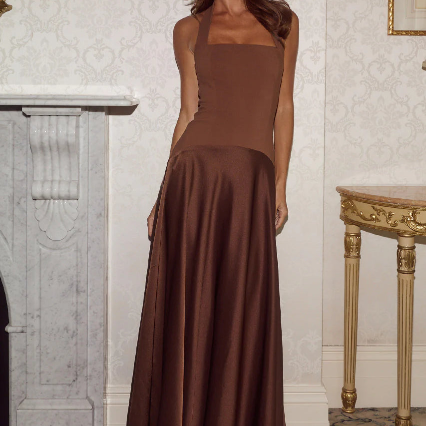 Odina Square Neck Maxi Dress in Chocolate by Runaway The Label | Winsome Girl