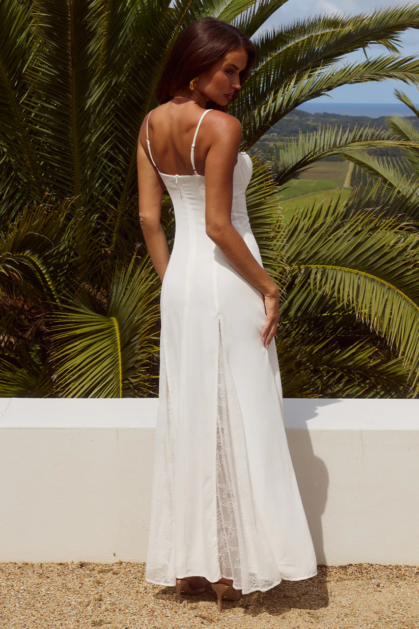 Oleya Bustier Lace Maxi Dress in White