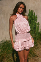 Runaway The Label - Poppy High Neck Ruffle Mini Dress in Petal