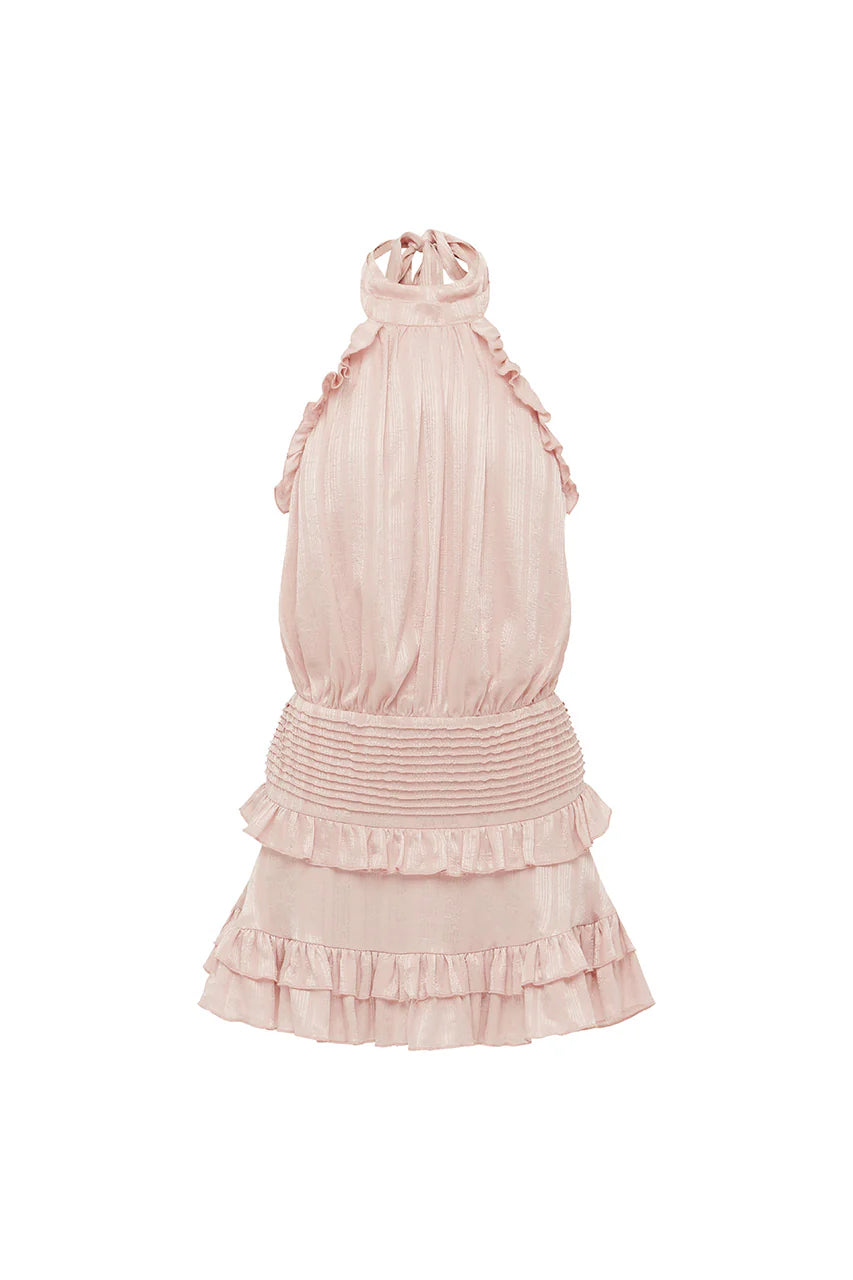Runaway The Label - Poppy High Neck Ruffle Mini Dress in Petal