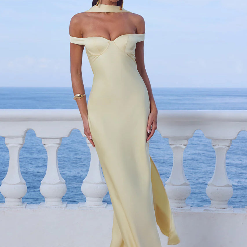 Raphaella Off Shoulder Maxi Dress in Buttermilk