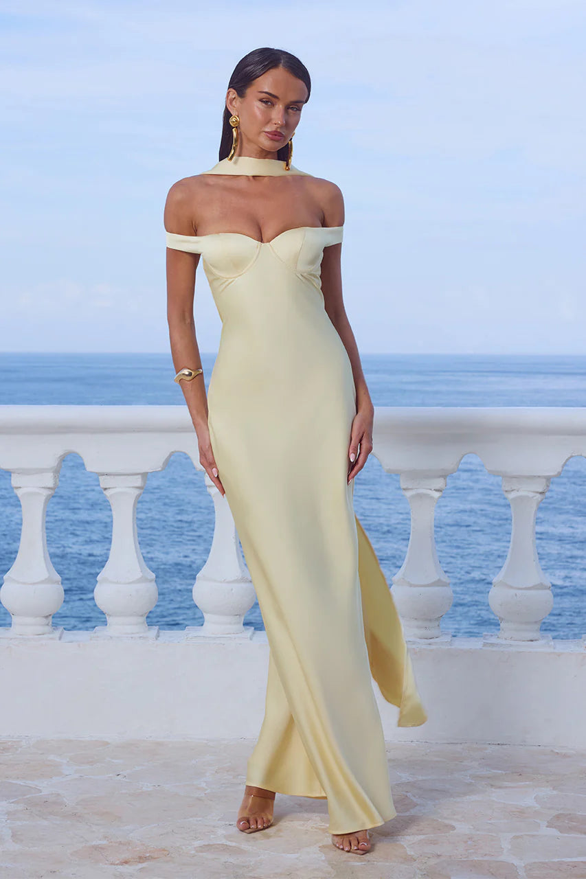 Raphaella Off Shoulder Maxi Dress in Buttermilk