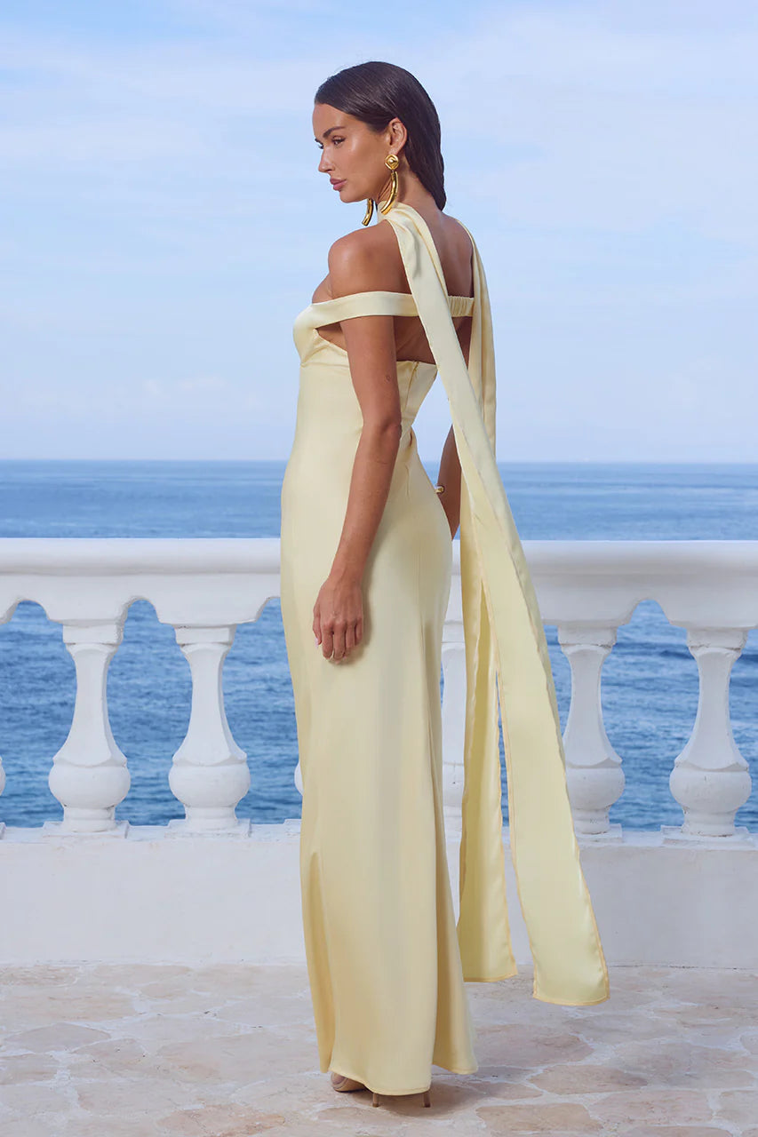 Raphaella Off Shoulder Maxi Dress in Buttermilk