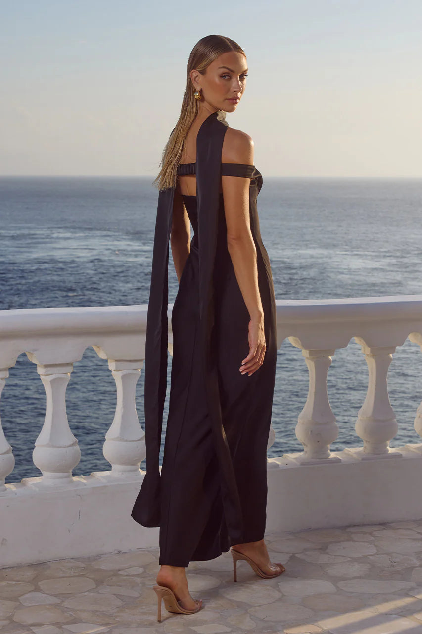 Raphaella Off Shoulder Maxi Dress in Noir
