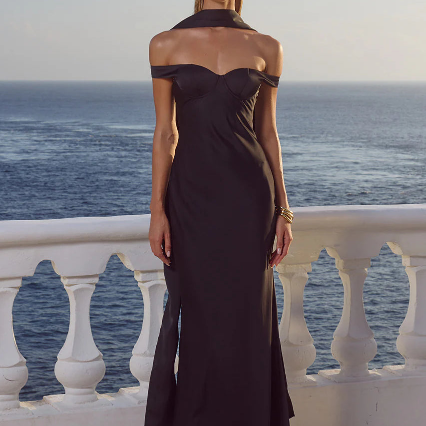 Raphaella Off Shoulder Maxi Dress in Noir