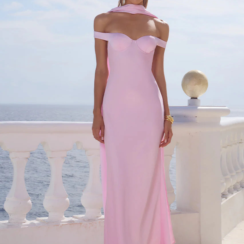 Raphaella Off Shoulder Maxi Dress in Petal