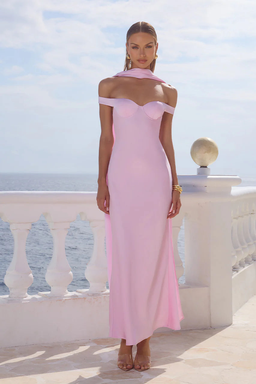 Raphaella Off Shoulder Maxi Dress in Petal